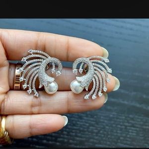 14k White Gold Plated Iced Out Earring